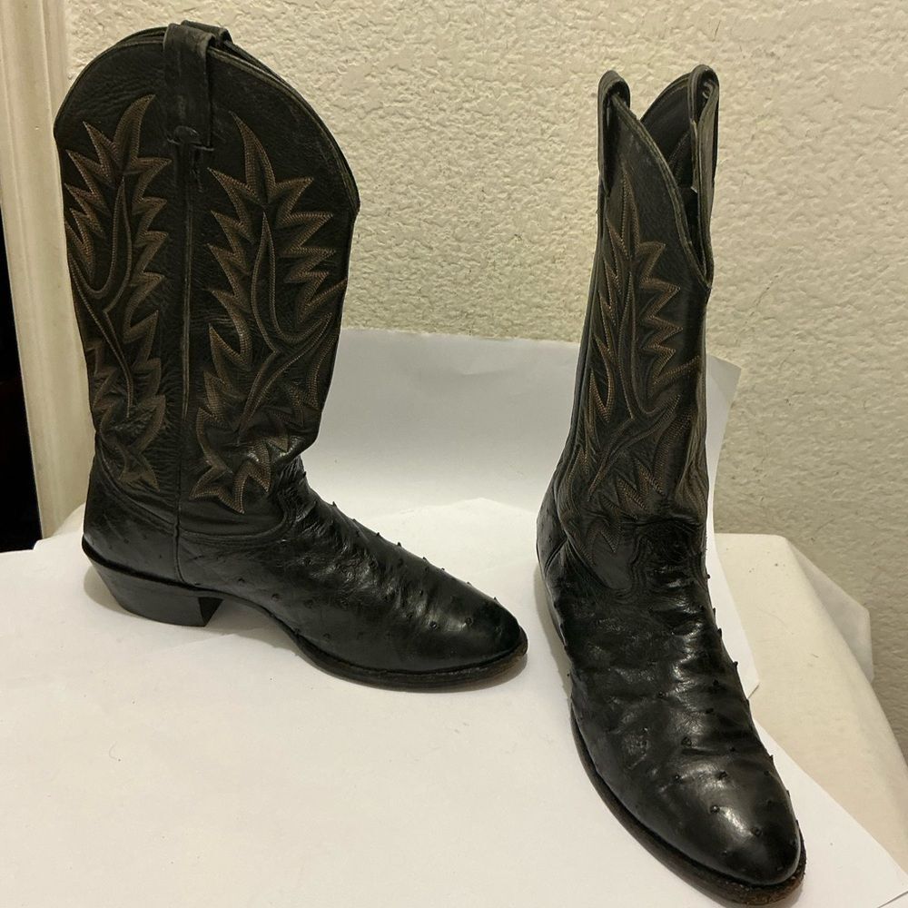 Larry Mahan Black Western Boots ostrich size 10.5 D